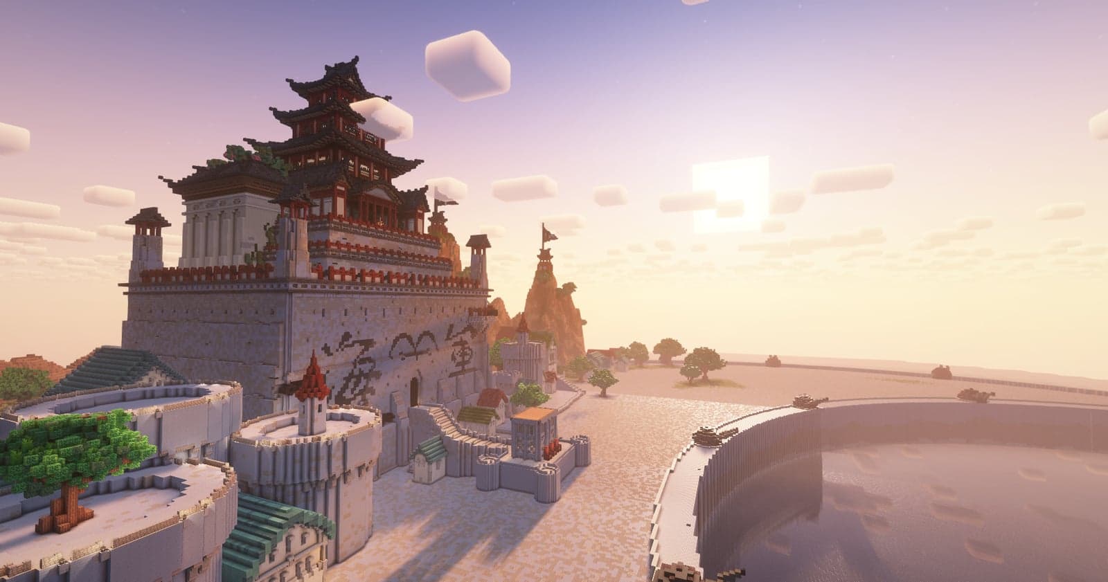 Marineford fortress and waterfront at sunset on Lostpiece